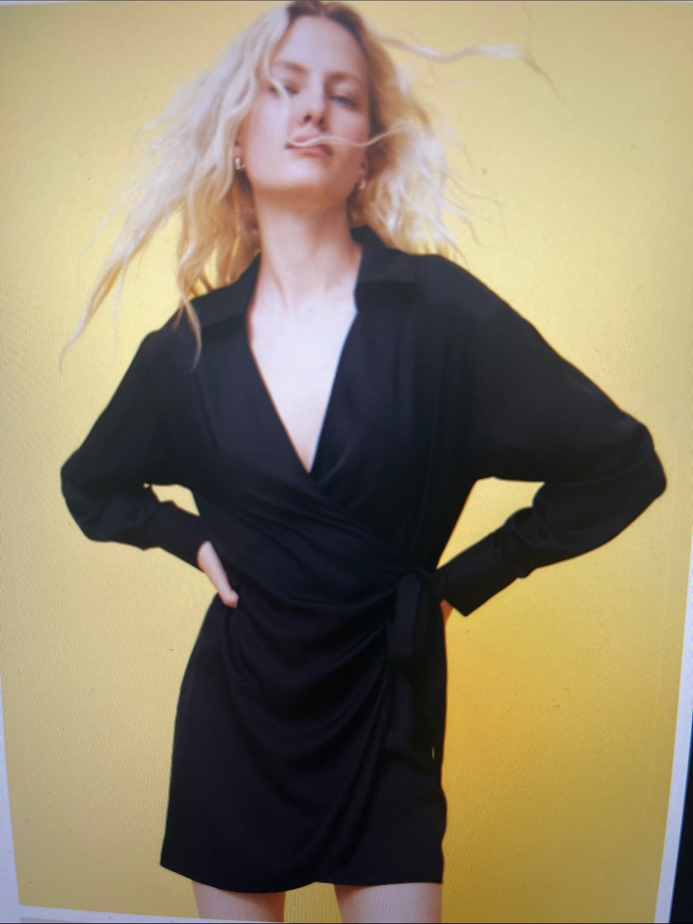 H&M Black satin Wrap shirt Dress L